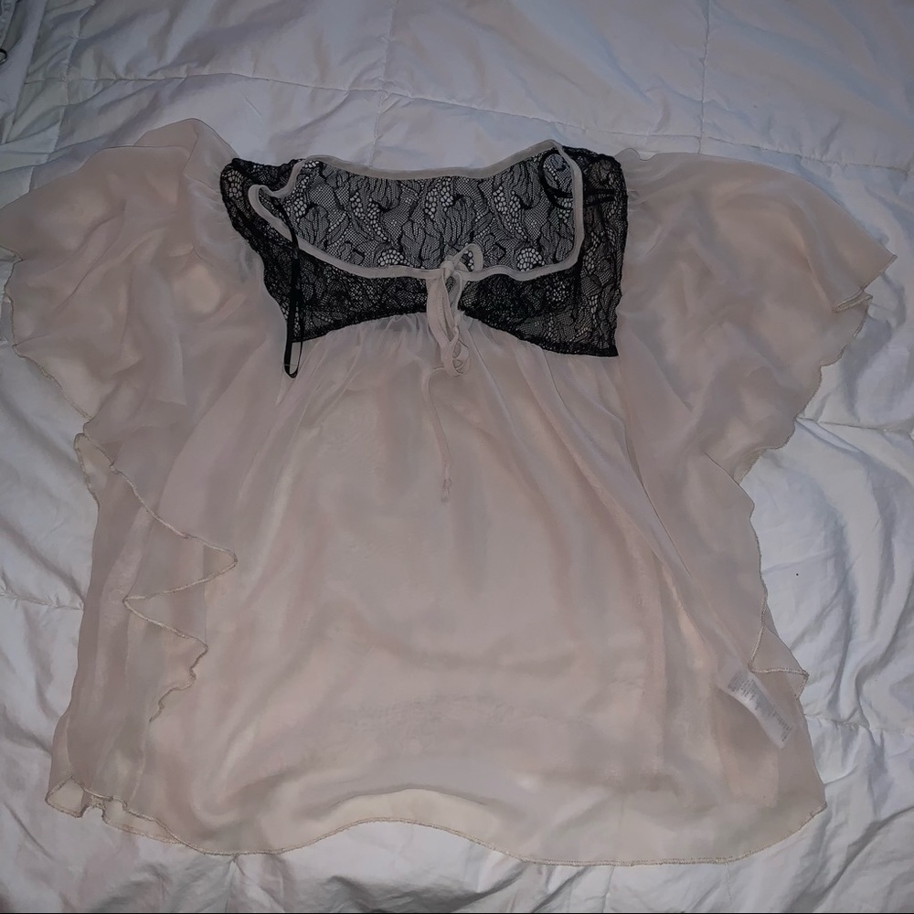 Beige and black lace blouse top